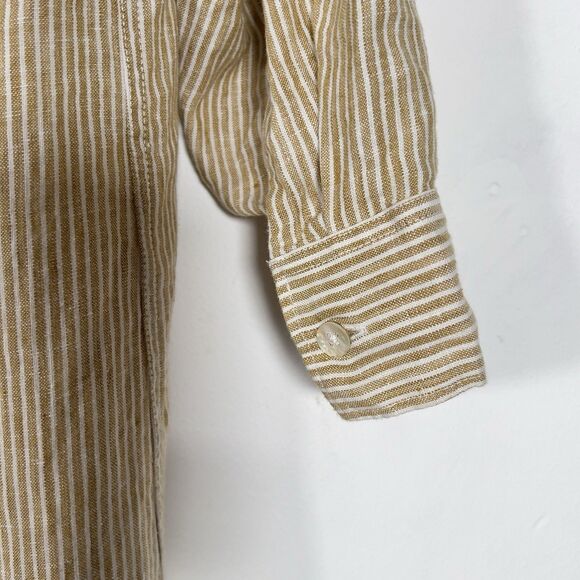 Faherty Laguna Linen Relaxed Shirt Dress Womens Sz L Golden Stripe Long Sleeve - Picture 7 of 14